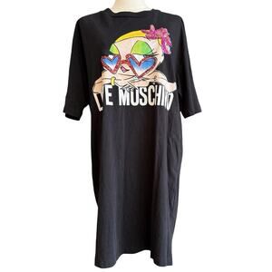 Love Moschino Graphic Print Logo Sequin Black T Shirt Mini Dress
